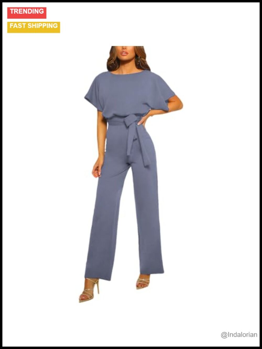 Women's Short Sleeve Belted Wide Leg Jumpsuit Romper